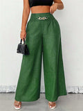 Women's High Waist Chain Decorated Comfy Wide Leg Pants