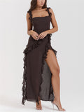 Summer Sexy Ladies High Split Backless Ruffle Mesh Dress