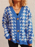 Women's Contrast Color Houndstooth Single Breasted Cardigan Sweater