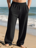 Men's Spring Drawstring Jacquard Pit Stripe Straight Leg Trousers