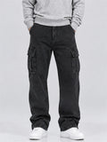 Men Vintage Straight Leg Multi Pocket Cargo Denim Pants