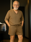 Men's Cozy Solid Color Knitting Shirt & Shorts Set