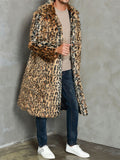 Men's Fluffy Leopard Faux Fur Mid-Length Winter Coat