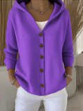 Women's Autumn Candy Color Button Up Hooded Sweaters