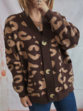 Women's Leopard Print Single Breasted Long Sleeve Sweater