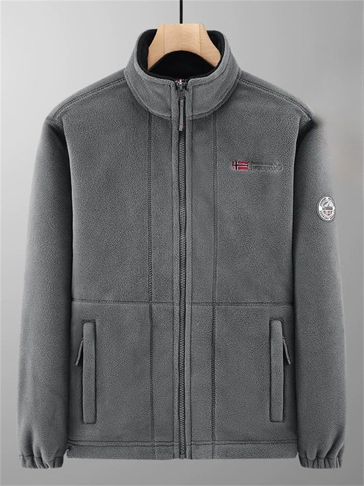 Men's Retro Fleeced Thicken Solid Color Zip Up Casual Stand Collar Coat