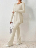 Women's Elegant Crew Neck Long Sleeve Slim Fit Pajamas ( 2 Pieces )