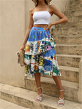 Women's Summer Bohemian Ruffled Hem Print Skirt