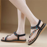 Flower Decoration Toe Ring Flat Travel Beach Sandals for Women