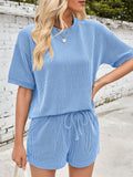 Women's 2pcs Casual Solid Color Short Sleeve Top & Drawstring Pants Set