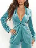 ‌Womens Autumn Sexy Single Breasted Velvet Casual Blazer Suit Set‌