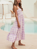 Summer Leisure Plaid Bustier Swing Dress for Women