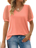 Women's Elegant Mesh Puff Sleeve V-Neck Slim Fit Shirt