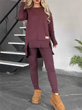 Women's Simple Casual Solid Color Round Neck  Asymmetric Hem Sweatshirts & Sweatpants Outfit