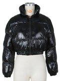 Women's Winter Elegant Trendy Zip Up Glossy Cropped Puffer Coats
