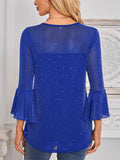 Women's Mesh Patchwork Bling 3/4 Flare Sleeve Shirt