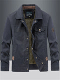 Male's Casual Solid Color Multi-pockets Lapel Button Up Jacket Coats