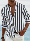 Men's Autumn Casual Striped Button Up Lapel Long Sleeve Shirts