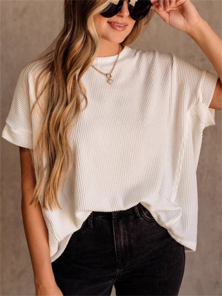 Women's Summer Solid Color Stripe Round Neck T-Shirt