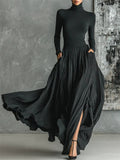 ‌Women's Autumn Vintage Elegant High Neck Top & Maxi Skirt Set‌