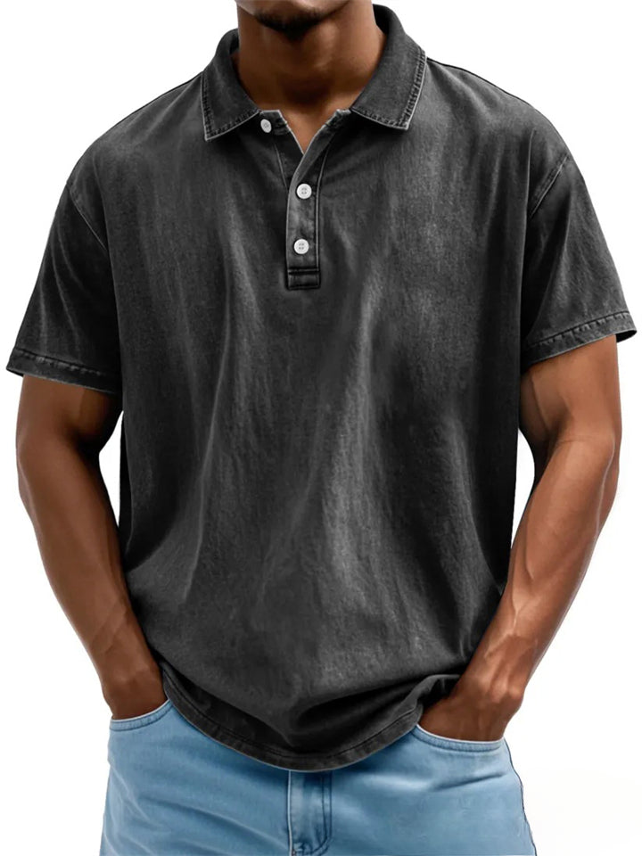 Men's Casual Distressed Short Sleeve Lapel Solid Color Shirts