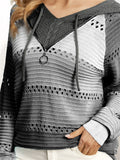 Women's Casual Contrast Color Hollow Patchwork Hoodie