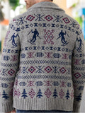 Men's Winter Gray Jacquard Single Breasted Lapel Long Sleeve Sweaters