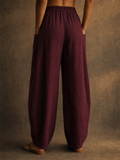 Women Summer Elastic High Waist Wide Leg Pants with Pockets