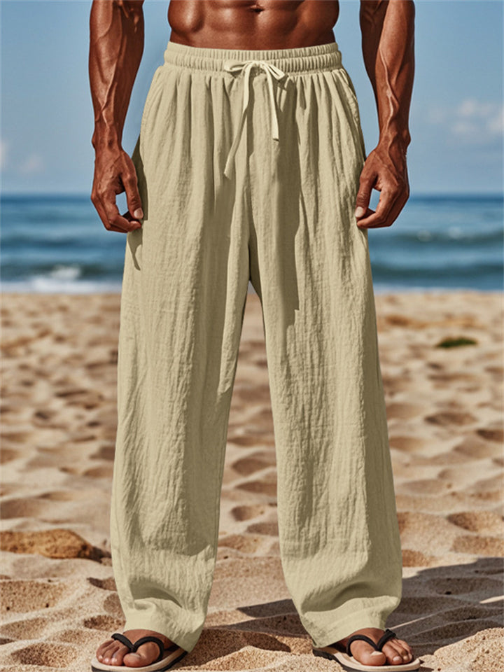 Comfy Men's Linen Solid Color Drawstring Pants