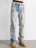 Men Streetwear Wash Jeans Vintage Straight Leg Denim Pants
