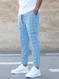Men's Cool Street Style Lace Up Slim Fit Grid Pants