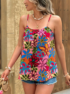 Women's Summer Colorful Floral Printed Sleeveless Strap Shirts