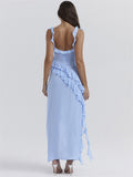 Summer Sexy Ladies High Split Backless Ruffle Mesh Dress