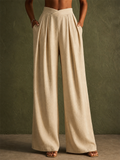 Women High Waist Wide Leg Cross Waist Pleated Chic Trousers