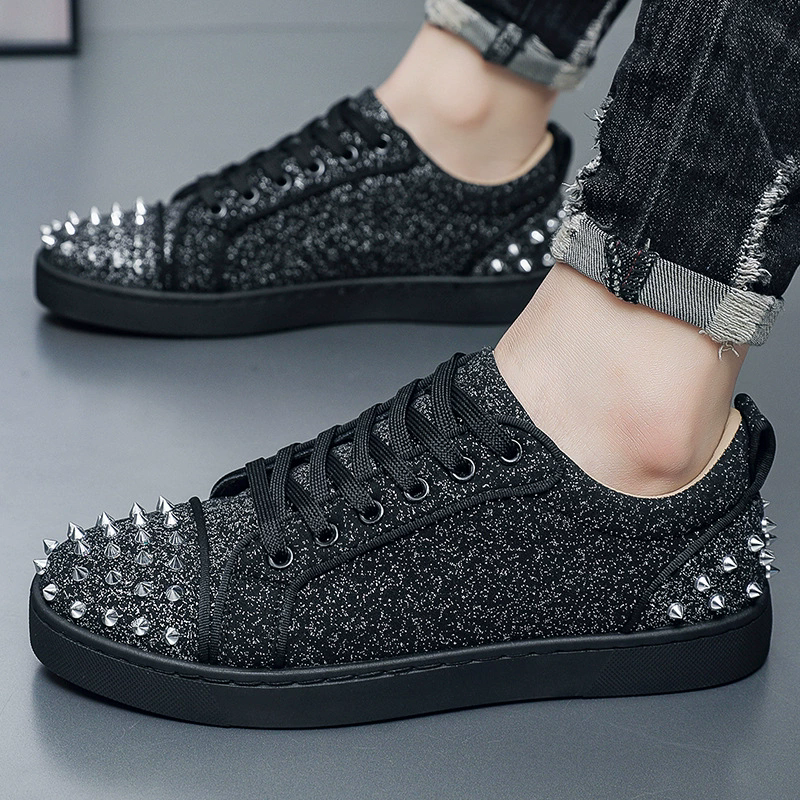 Men's Casual Trendy Contrast Color Rivet Patchwork Lace Up Flats Shoes