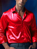 Men's Long Sleeved Button Up Shiny Satin Dress Shirts