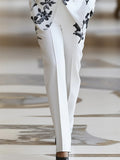 Women's Chic White Floral Printed Single Breasted Suit Set