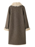 Women's Brown Winter Fluffy Trim Cardigan Reversible Garment Coats