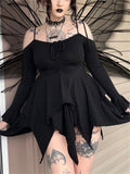 Irregular Hem Hollow Shoulder Long Sleeve Gothic Mini Dress for Women