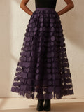 Women High Waist 3D Polka Dot Tulle Mesh Party Maxi Skirt