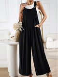 Female Summer Linen Cotton Strappy Wide Leg Jumpsuits