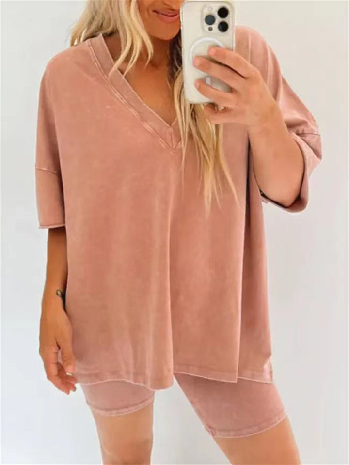 Loose-fitting Cozy Two-piece V-neck Suits for Women