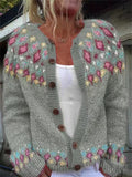 Women's Casual Ethnic Style Jacquard Button Up Cardigan Sweaters