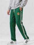 Mens Side Stripe Track Pants Drawstring Athletic Pants