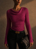 Women Slim Fit Pullover Cowl Neck Ribbed Knit Sweaters