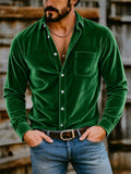 Men's Stylish Lapel Long Sleeve Button-Down Velvet Shirts
