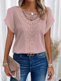 Women's Summer Solid Color Lace Stitching Short Sleeve Shirts