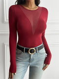 Women's Sexy Patchwork See-through V Neck Long Sleeve Undershirts