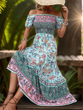 Women's Boho Style Print Off The Shoulder Maxi Dress