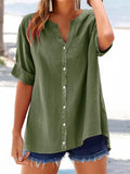 Women's Button Up V Neck Short Sleeve Summer Blouses